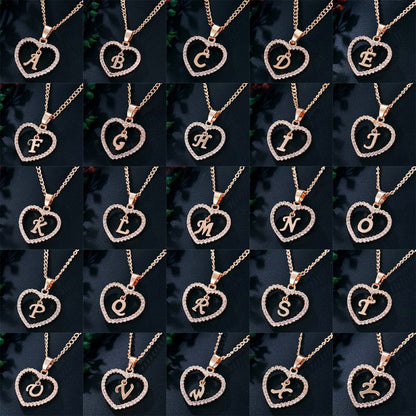 In Stock Direct Selling Exclusive for Cross-Border Letter Necklace 26 Letter Heart-Shaped Zircon Necklace Jewelry Love Heart Pendant Necklace