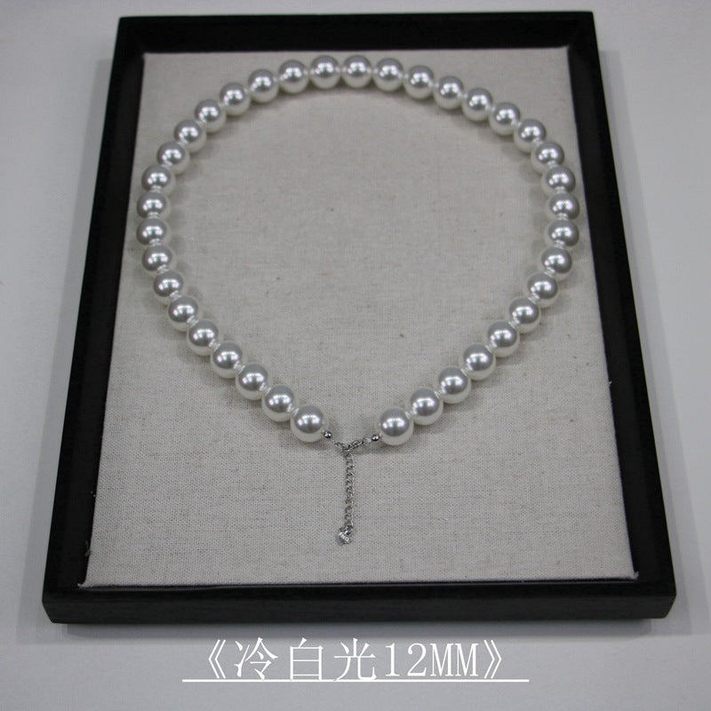 Small Sweet Potato Cold Australian White Cold White Pearl Necklace Perfect Circle Strong Light S925 Sterling Silver Ingot Buckle Sweater Chain