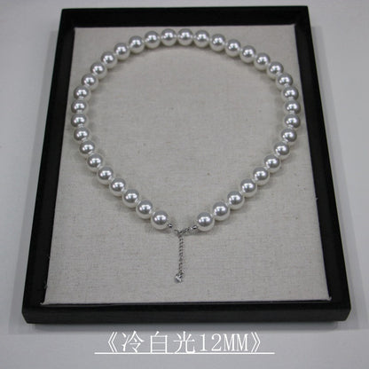 Small Sweet Potato Cold Australian White Cold White Pearl Necklace Perfect Circle Strong Light S925 Sterling Silver Ingot Buckle Sweater Chain