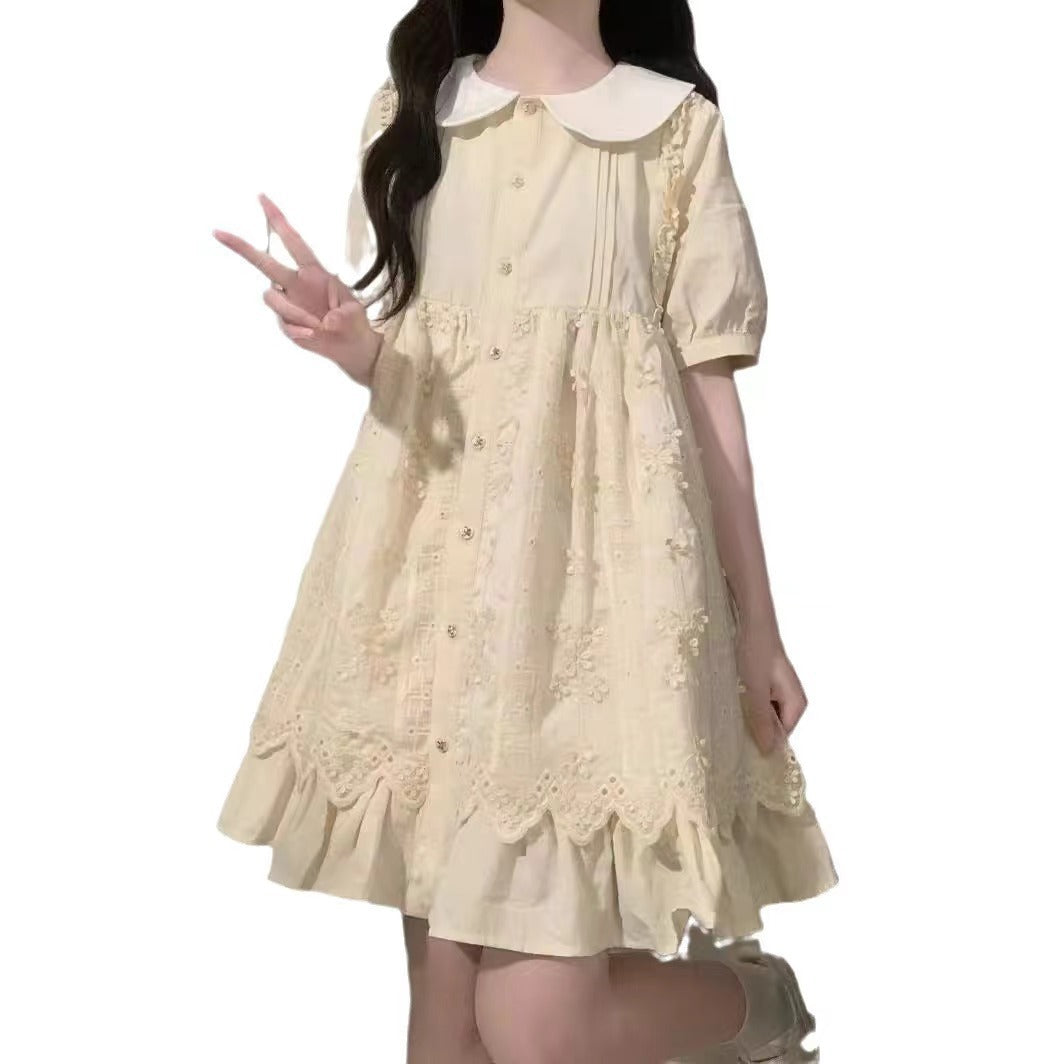 Salt style French retro dress for women's summer new style with a slim waist and chiffon first love long skirt
