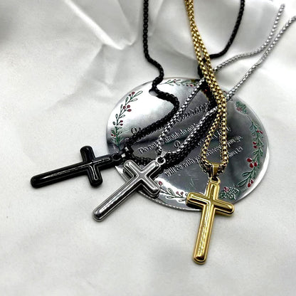 vakkv Cross-Border Hot Fashion Simple Cross Necklace Stainless Steel Religious Hip Hop Couple Pendant Necklace for Men