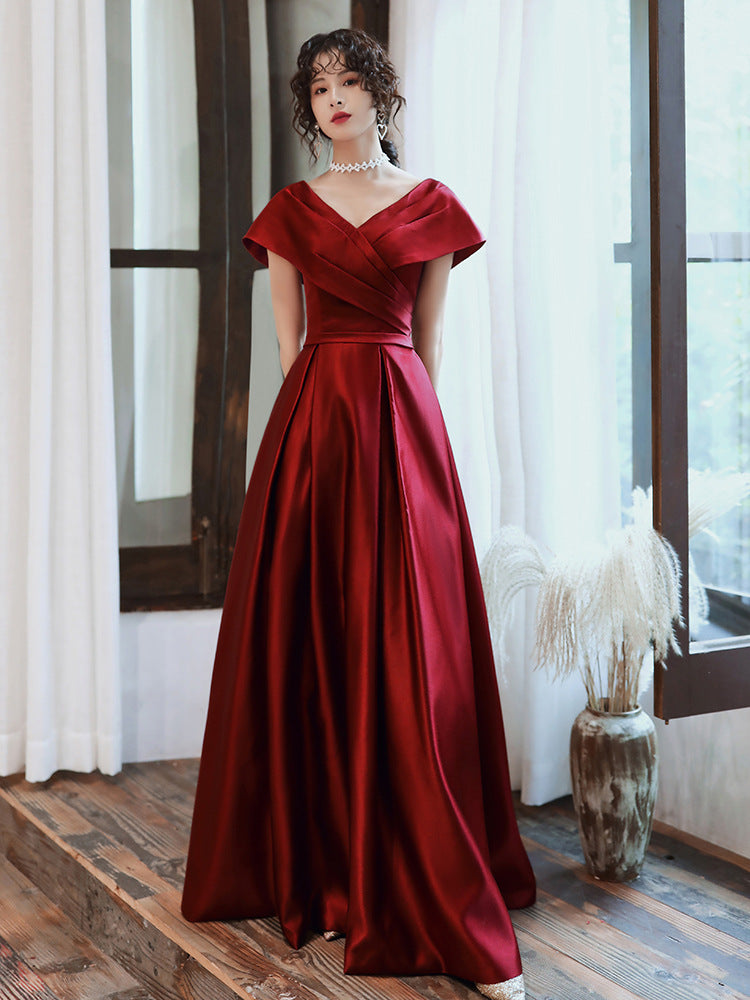 VAKKV  Toast Dress Bride Wine Red Small plus Size Pregnant Women Belly Covering Marriage Engagement Clothes Evening Dress Female Banquet