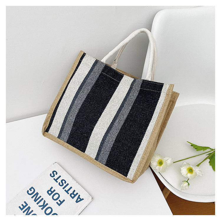 Cross-Border  New Large Capacity Tote Bag Fashion Stripe Trendy Women's Canvas Underarm Shoulder Bag Wholesale