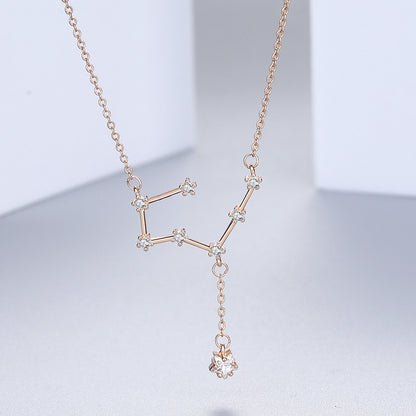 vakkv  Jinyili S925 Silver Twelve Constellation Zircon Necklace Simple All-Match Special-Interest Design Tassel Pentagram Clavicle Chain