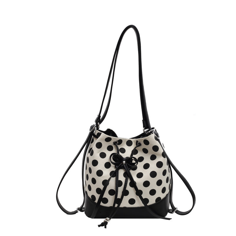 VAKKV 2025 This year's popular canvas polka dot bag women's popular new versatile backpack commuter shoulder messenger bag bucket bag