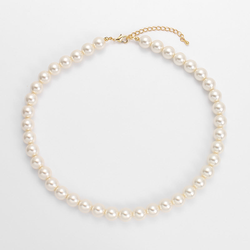 Fever Pearl Necklace Same Style Perfect Circle High-Grade Simple Retro Clavicle Chain Temperament Classic Style Korean Necklace