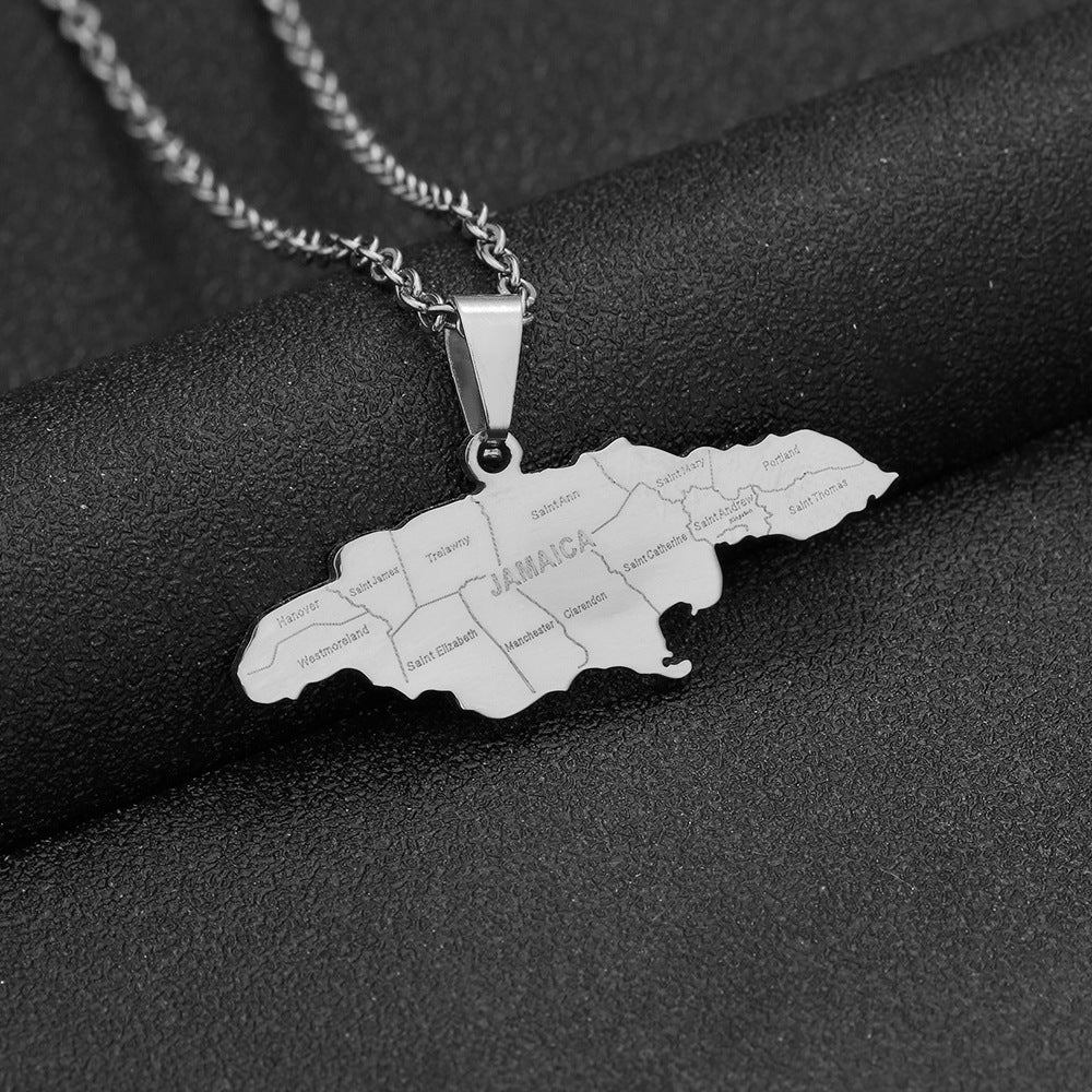 vakkv Cross-Border HOTan and NEWn Stainless Steel Jamaica Map and City Necklace Couple National Style Titanium Steel Pendant Ornament