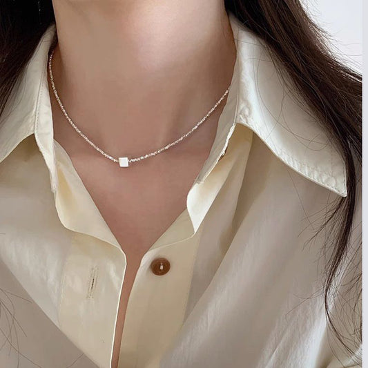 S925 Sterling Silver Small Pieces of Silver Square Necklace  New Light Luxury Minority Design Clavicle Chain Women's Accessories Necklace