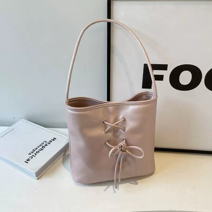 Cross-Border Niche Handbags Female  New Simple Fashion Sweet Bow Underarm Bag Single Shoulder Bucket Bag