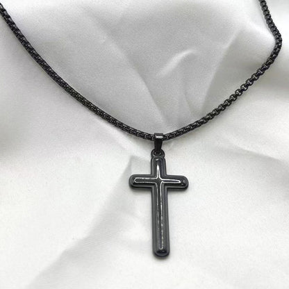 vakkv Cross-Border Hot Fashion Simple Cross Necklace Stainless Steel Religious Hip Hop Couple Pendant Necklace for Men