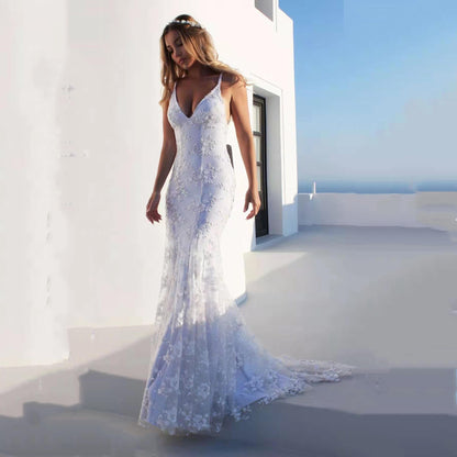 VAKKV  European and American Foreign Trade New Dress Long Dress EBay  Sexy V-neck White Suspender Dress Dress