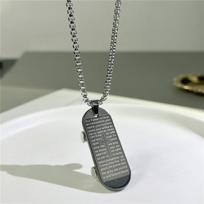 Cross-Border European Hip Hop Titanium Steel Necklace Men's Fashionable All-Match Pendant Retro Personal Accessories Women's Long Sweater Chain Pendant