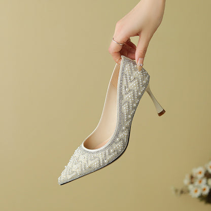 3389-28 Rhinestone Pearl Xiuhe High Heel Wedding High-End Sense Bridesmaid Not Tired Feet Wedding Bridal Wedding Shoes Pumps