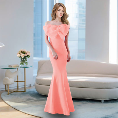 VAKKV Evening Dress for Women High-End Temperament Simple Hepburn Style Banquet Socialite Niche Tube Top Slimming Long Fishtail Dress