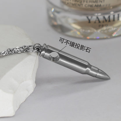 Cross-Border Hot Veterans Memorial Bullet Pendant Necklace Wild Projection Stone Titanium Steel Bullet Clavicle Chain Wholesale