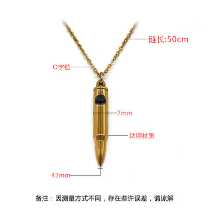 Cross-Border Hot Veterans Memorial Bullet Pendant Necklace Wild Projection Stone Titanium Steel Bullet Clavicle Chain Wholesale