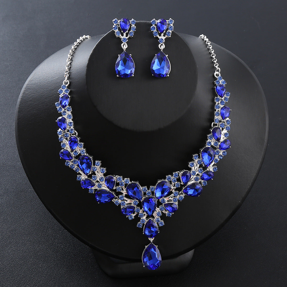 vakkv  Cross-Border E-Commerce Water Drop Super Shiny Rich Bridal Necklace Three-Piece Zircon New Style Necklaces Gem Short Crystal