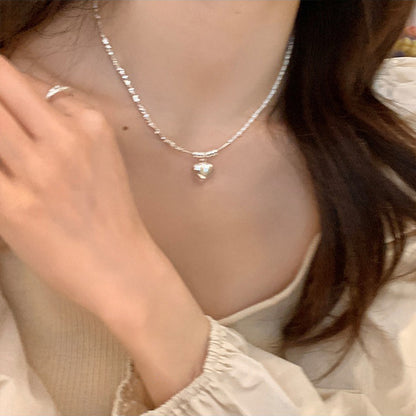 Korean Style S925 Sterling Silver Small Pieces of Silver Love Pearl Necklace Women's Fashion Personality Affordable Luxury High-Grade Stitching Clavicle Chain