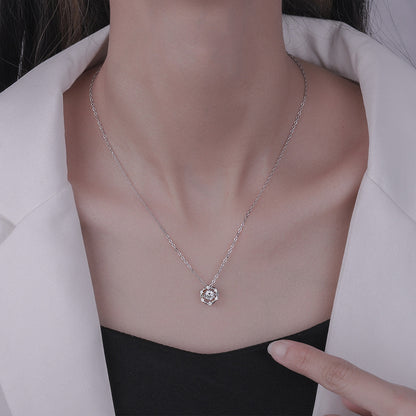 vakkv  New S999 Sterling Silver Six-Pointed Star Smart Necklace Female Pulsatile Heart Pendant Fashion Simple Clavicle Chain Jewelry