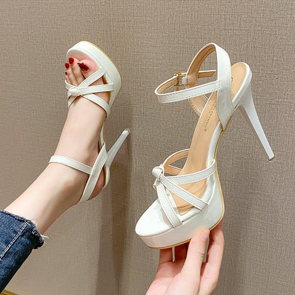 New Spring and Summer High Heels Stiletto Sexy Nightclub Professional Work Women's Peep Toe Sandals 12cm Heel Women's Shoes