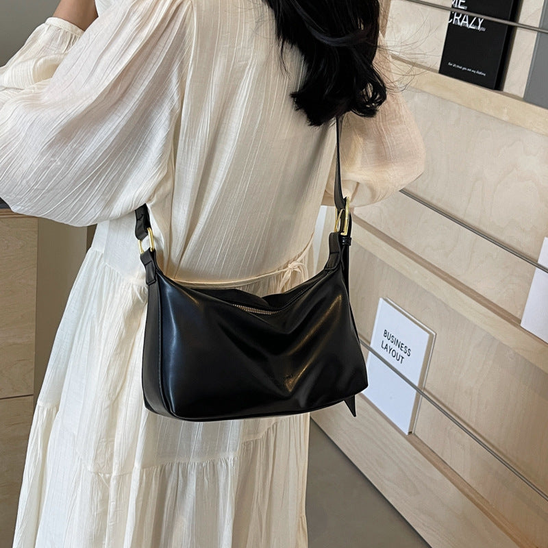 Shoulder Bag Korean Style Pu Pure Color Minimal Versatile Fashion Messenger Bag Large Capacity Commute Leisure Bag Female Cross-Border