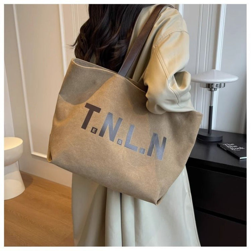 Large Capacity Canvas Bag Female  New Shoulder Bag Leisure Easy Matching Tote Bag College Students Class Commuter Bag