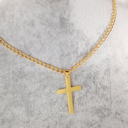 Cross-Border New Arrival Men's and Women's Metal Gold Hemp Flowers Chain Simple Cross Necklace Titanium Steel No Fading Necklace Ornament