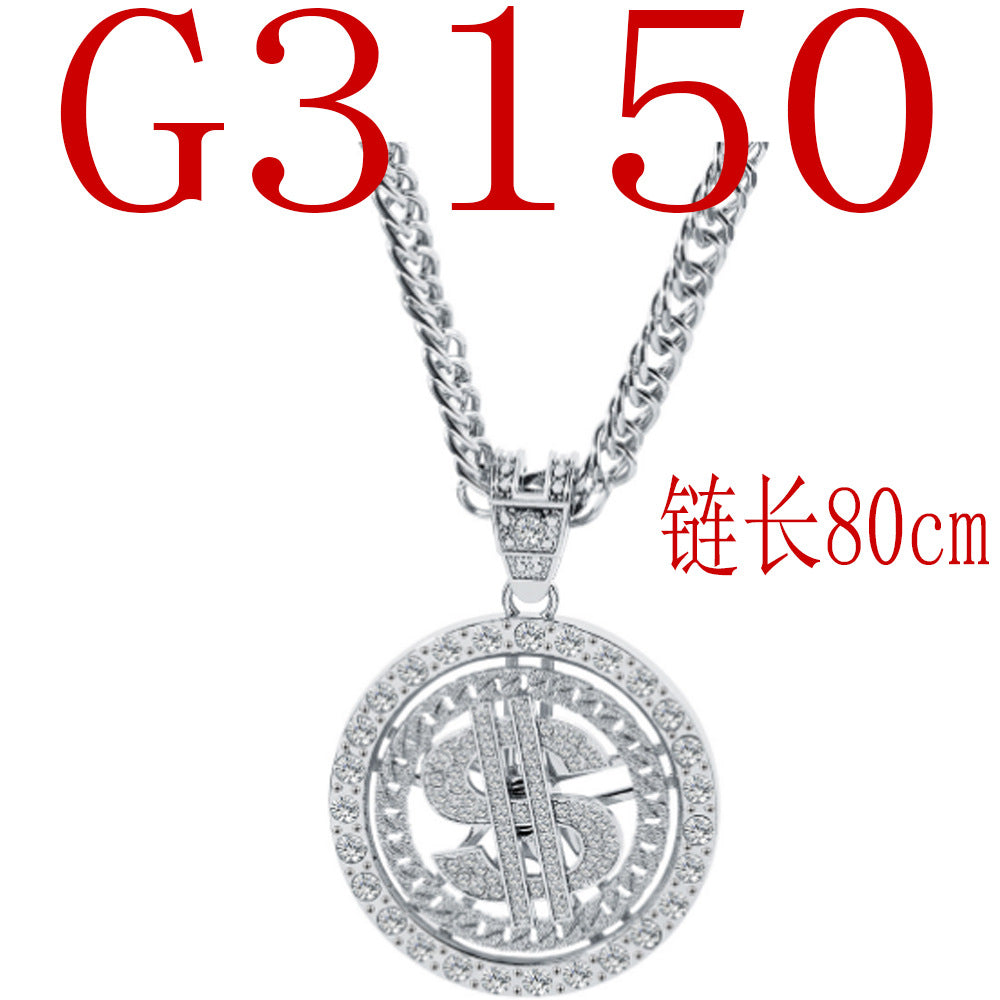 Cross-Border Fashion 360-Degree Rotating US Dollar Pendant Diamond Gold Coin Rotating Cuban Pendant Necklace Ornament