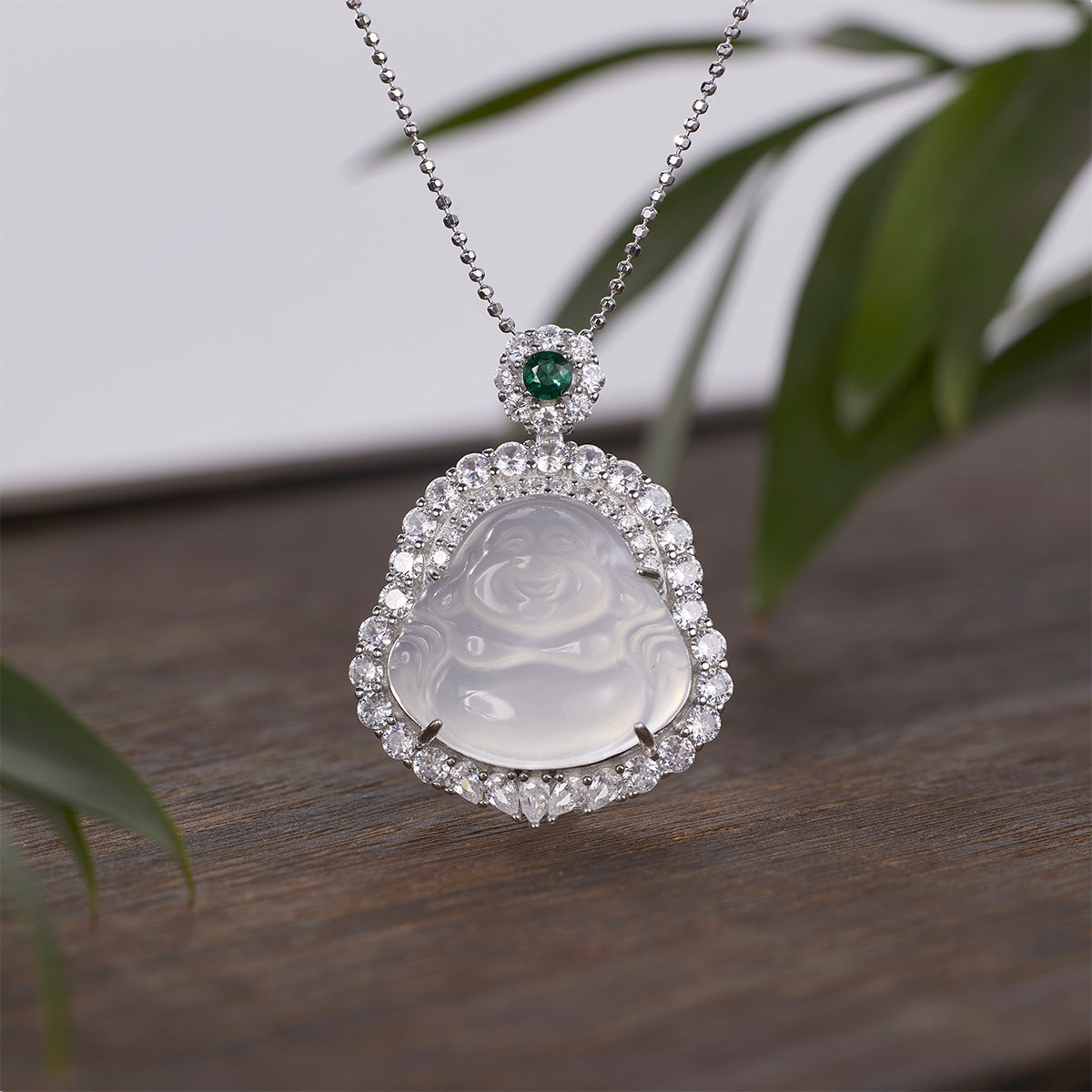 vakkv  Silver City S925 Sterling Silver High Ice Chalcedony Buddha Pendant Women's New Chinese Style High Sense Silver Embeded Jade Big Belly Buddha Necklace