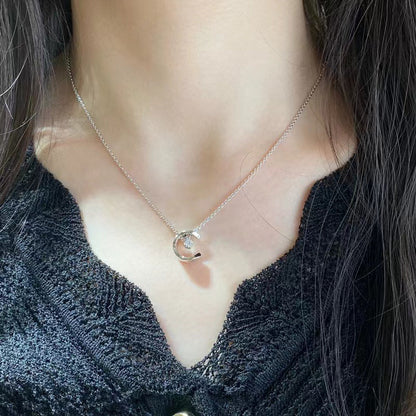 VAKKV Classic Style Feng Shui Bingyue Necklace Female Plated 18K Diamond Grid High Version CNC Pendant Clavicle Chain Factory Direct Sales Live Broadcast