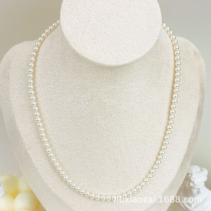 Cross-Border New Arrival Shijia High-Gloss Crystal Pearl Necklace Warm White Titanium Steel Version Magnetic Buckle Fashion All-Match Clavicle Chain Batch