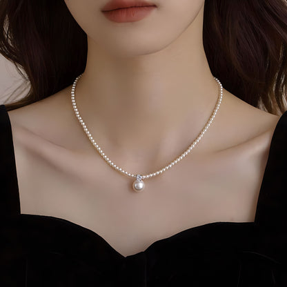 vakkv  Silver Shell S925 Sterling Silver Shijia Pearl Necklace Women's Fashion Elegant Perfect Circle Diana Style Pendant Necklace All-Match Jewelry