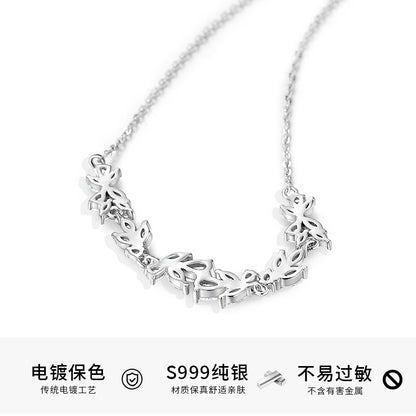 vakkv  Aobao S999 Pure Silver Wisteria Flower Zircon Necklace Super Girl Light Luxury High Sense Mori Style Flower Clavicle Chain Wholesale