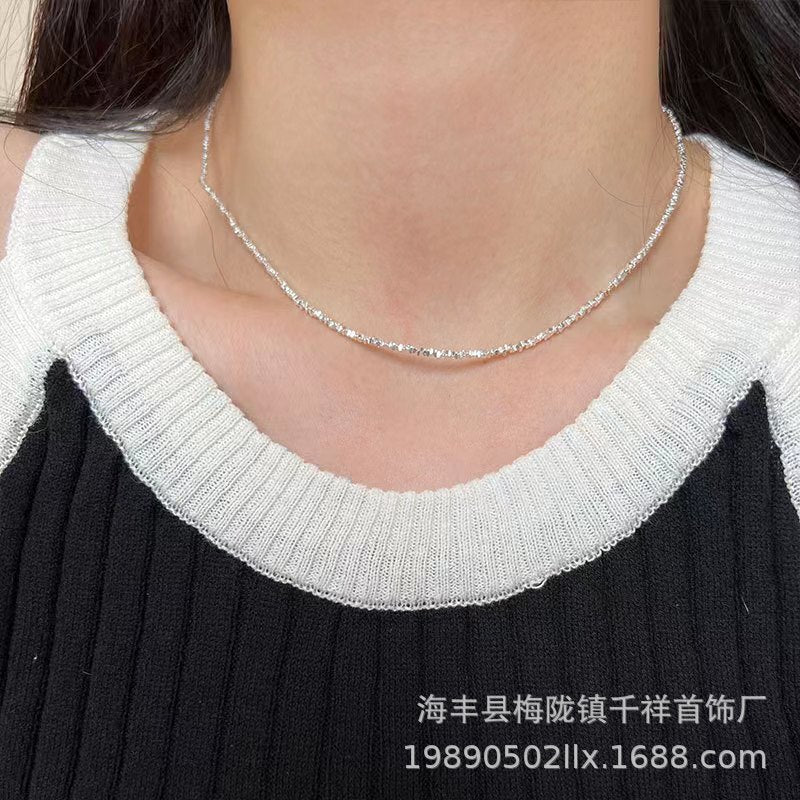 VAKKV Qianxiang S925 Sterling Silver Small Pieces of Silver Necklace Women's Fashionable Exquisite Irregular Handmade Chain TikTok Taobao Hot Sale