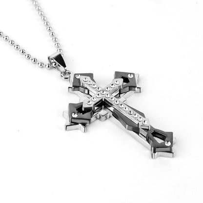 VAKKV Dark Knight Same Style Men's Diamond Cross Pendant Silver Gold Black Domineering Pendant Necklace Wholesale