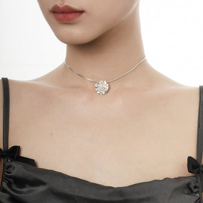 X2119 Korean Style Light Luxury Temperament S925 Sterling Silver Rose Sweater Chain Long Matte Flower Necklace E-Commerce