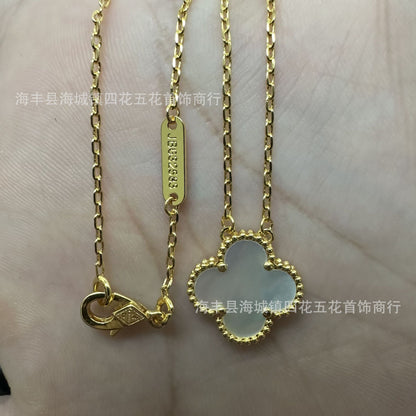 High Version V Gold NOVEMBER'S Clover Necklace Single Flower Natural Fritillary Agate Pendant Double-Sided Clover Clavicle Chain