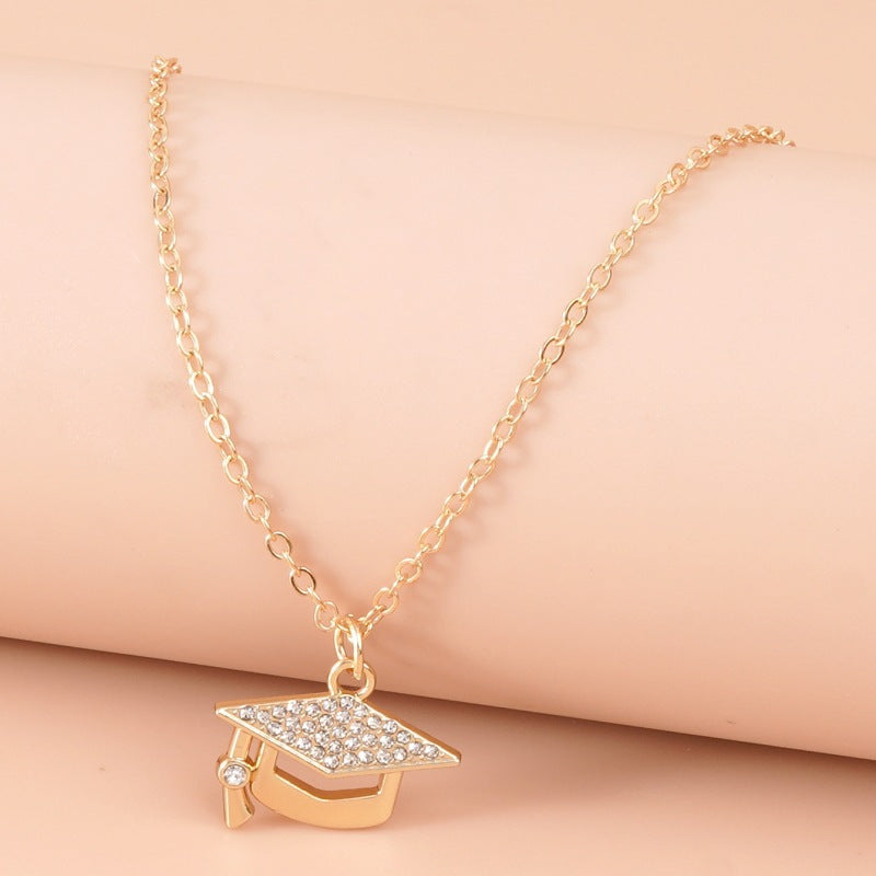 New Creative Design Graduation Commemorative Gift Alloy Diamond Doctorial Hat Graduation Season Necklace Wholesale