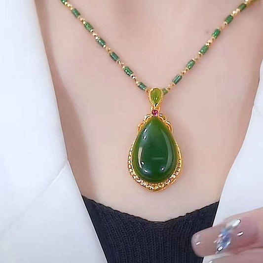 vakkv  Best-Seller on Douyin Jasper Water Drop Pendant Gold Necklace for Women Retro Fashion Elegance Simple New Online Influencer Necklace Women