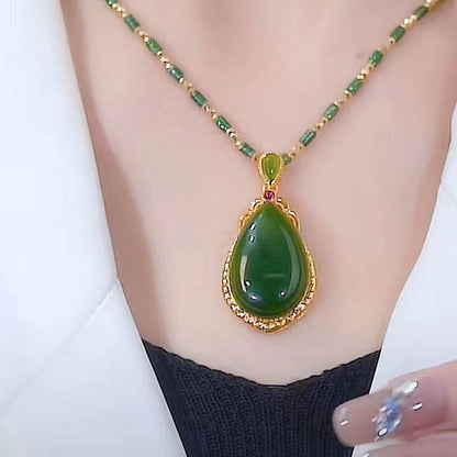 vakkv  Best-Seller on Douyin Jasper Water Drop Pendant Gold Necklace for Women Retro Fashion Elegance Simple New Online Influencer Necklace Women