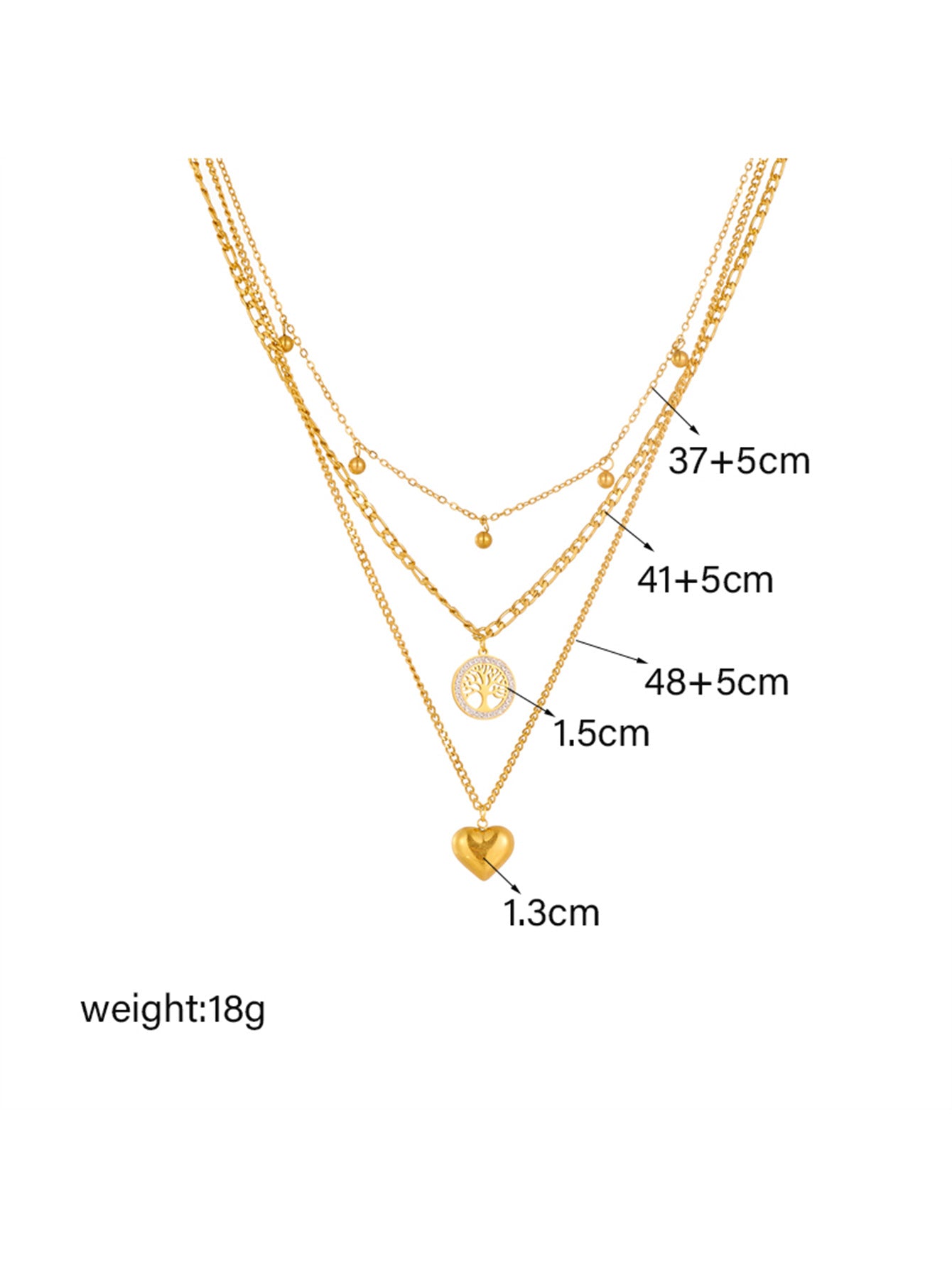 VAKKV Fashion Special-Interest Simple Retro Titanium Steel Metal Multi-Layer Chain Heart round Brand Tree of Life Pendant Necklace