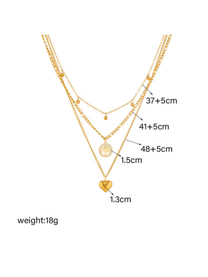 VAKKV Fashion Special-Interest Simple Retro Titanium Steel Metal Multi-Layer Chain Heart round Brand Tree of Life Pendant Necklace