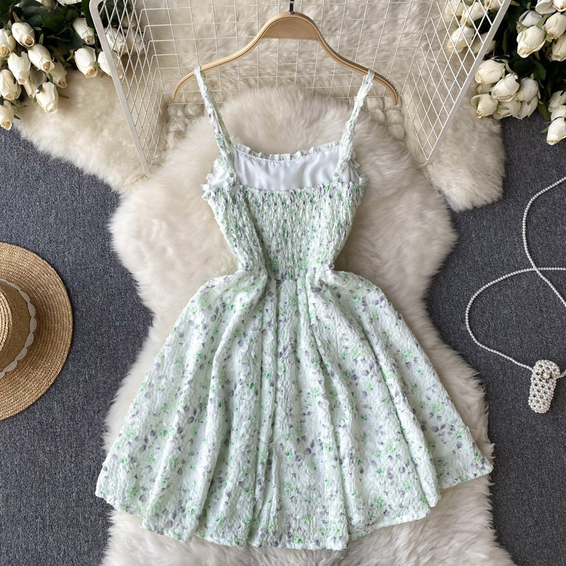 VAKKV Cute Straps Mint Green Short Floral Dress Women Holiday Dress P231