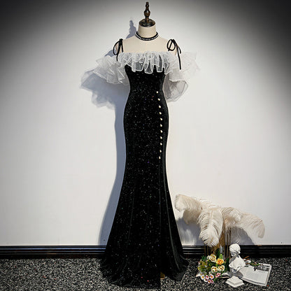 VSKKV Evening Dress for Women  New Banquet Elegant Graceful Socialite Strap Fishtail Long  Style Host Evening Dress