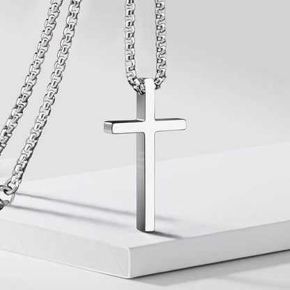 vakkv  Cross-Border HOTan and NEWn New Titanium Steel Cross Necklace Men's Fashionable All-Matching Stainless Steel Cross Pendant Sweater Chain Accessories