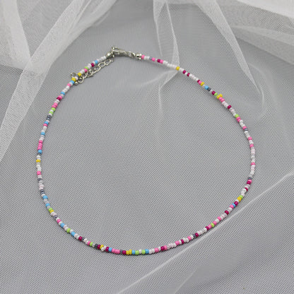 New Korean Style Dopamine Color Small Rice-Shaped Beads Necklace Girly Style Bohemian Beaded Necklace Clavicle Chain Wholesale