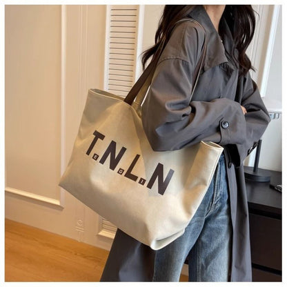 Large Capacity Canvas Bag Female  New Shoulder Bag Leisure Easy Matching Tote Bag College Students Class Commuter Bag