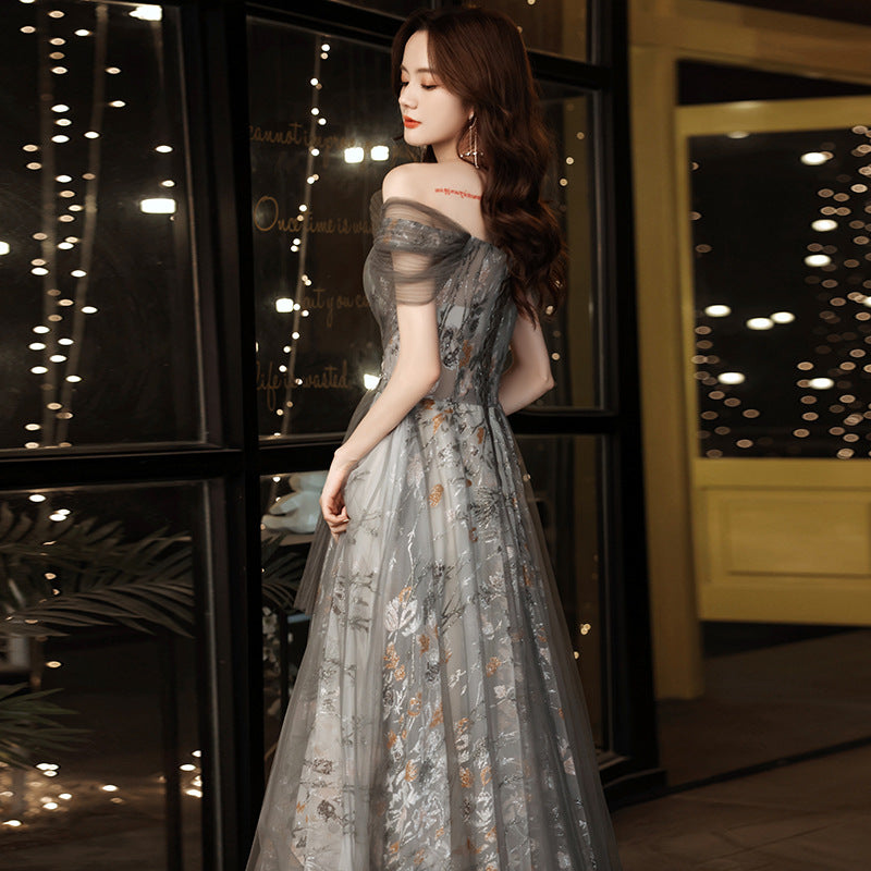 VSKKV Evening Dress Banquet  New Spring Annual Party Dress Elegant Graceful Ladies off-Shoulder Long Evening Dress