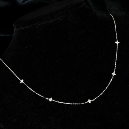 vakkv  S925 Sterling Silver Clover Necklace for Women Light Luxury Temperament High-Grade All-Match Clavicle Chain Starry New Necklace