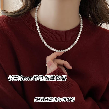 Shijiaao White Magnetic Buckle Perfect Circle Pearl Necklace for Women Autumn and Winter New Sweater Chain Light Luxury Temperament Necklace Wholesale